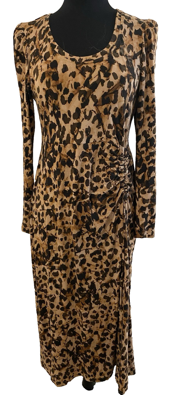 Cabi Selma Leopard Animal Print Long Sleeve Midi Dress 4216 Size Medium Mob Wife